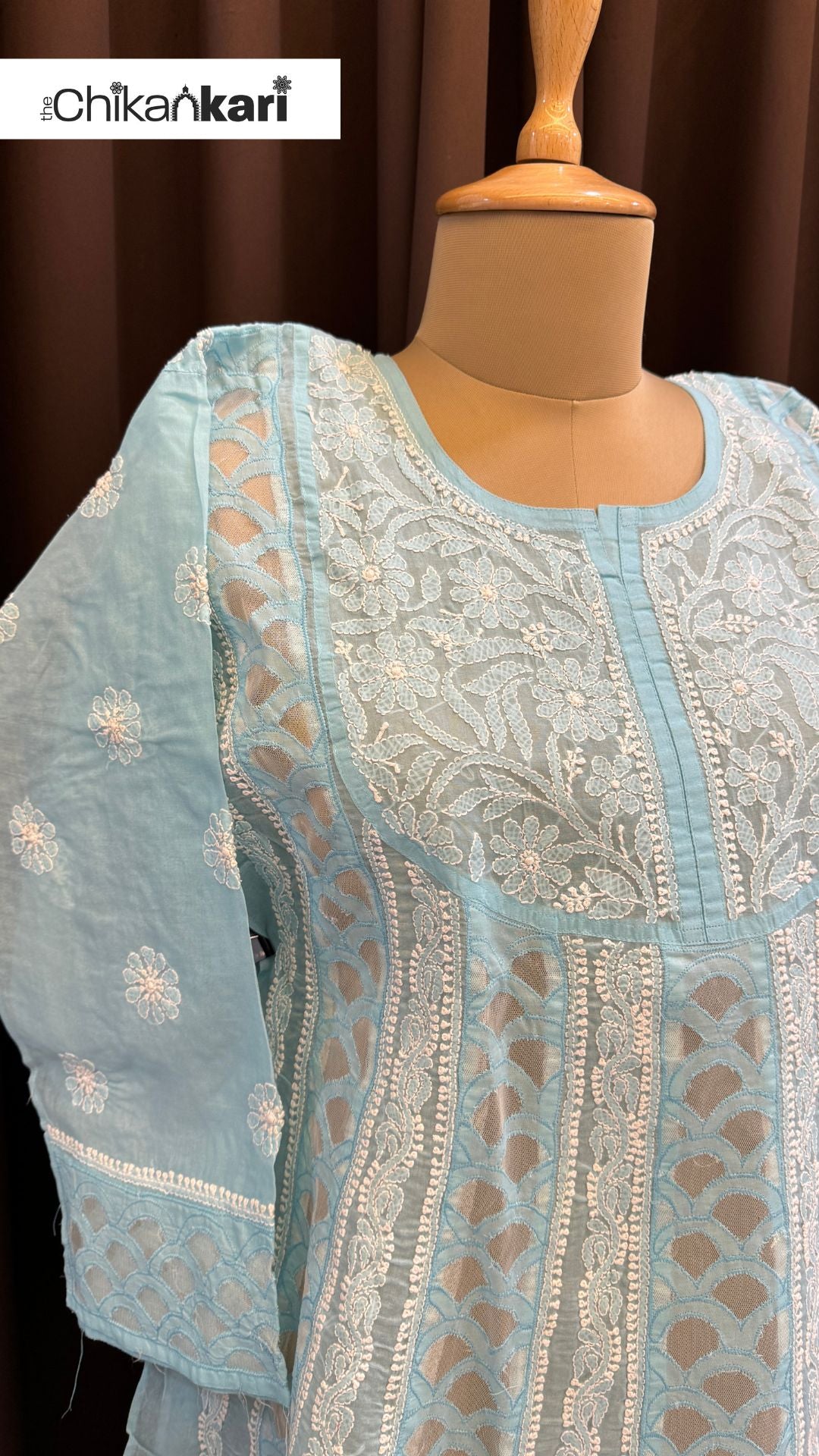 Net Applique Cotton Semi Stitched Anarkali