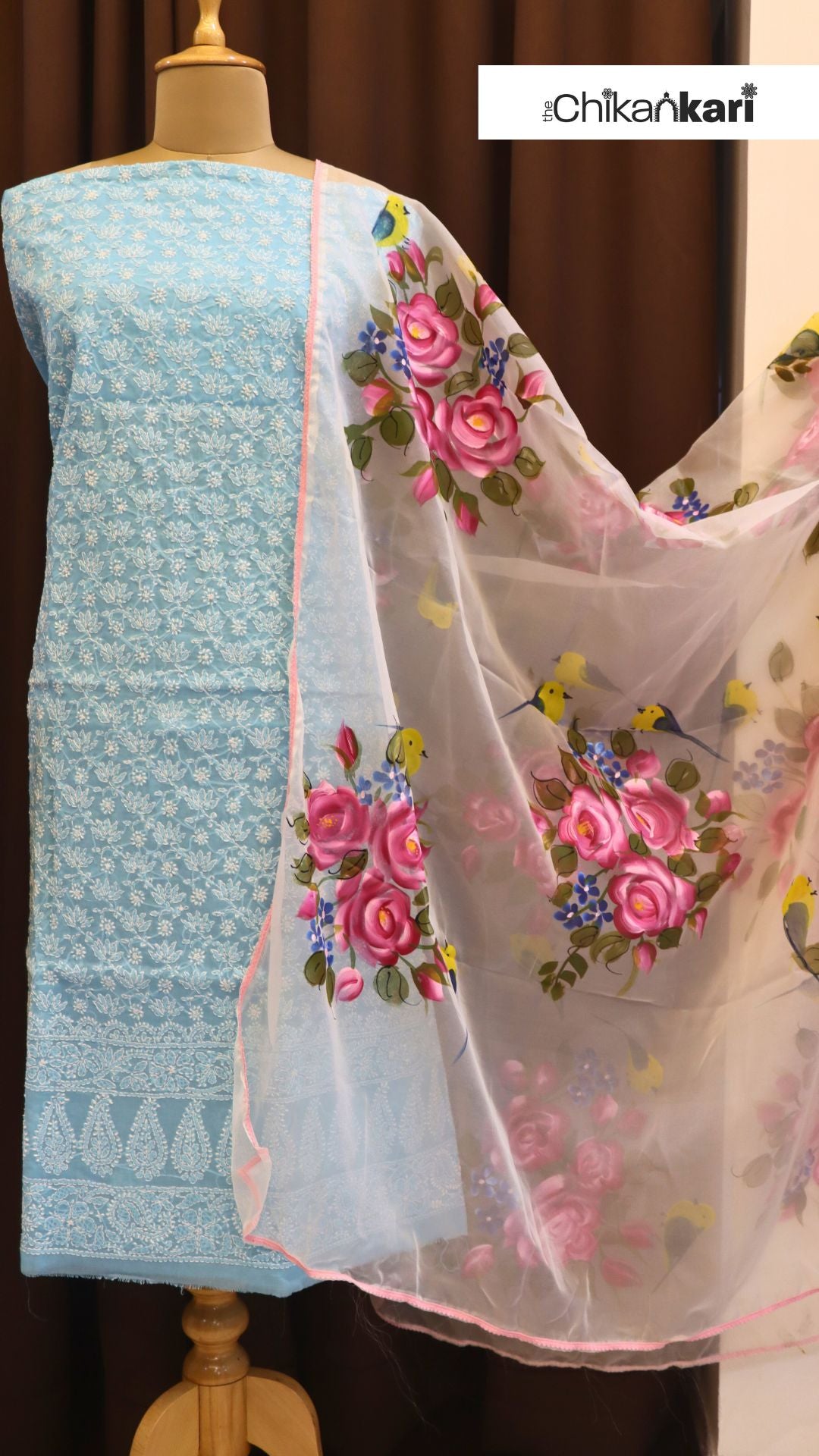 Chikankari Suit with Hand Painted Dupatta