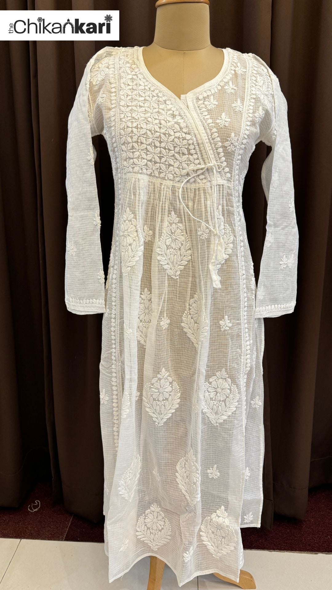 Chikankari Kota Doria Angarkha Gown