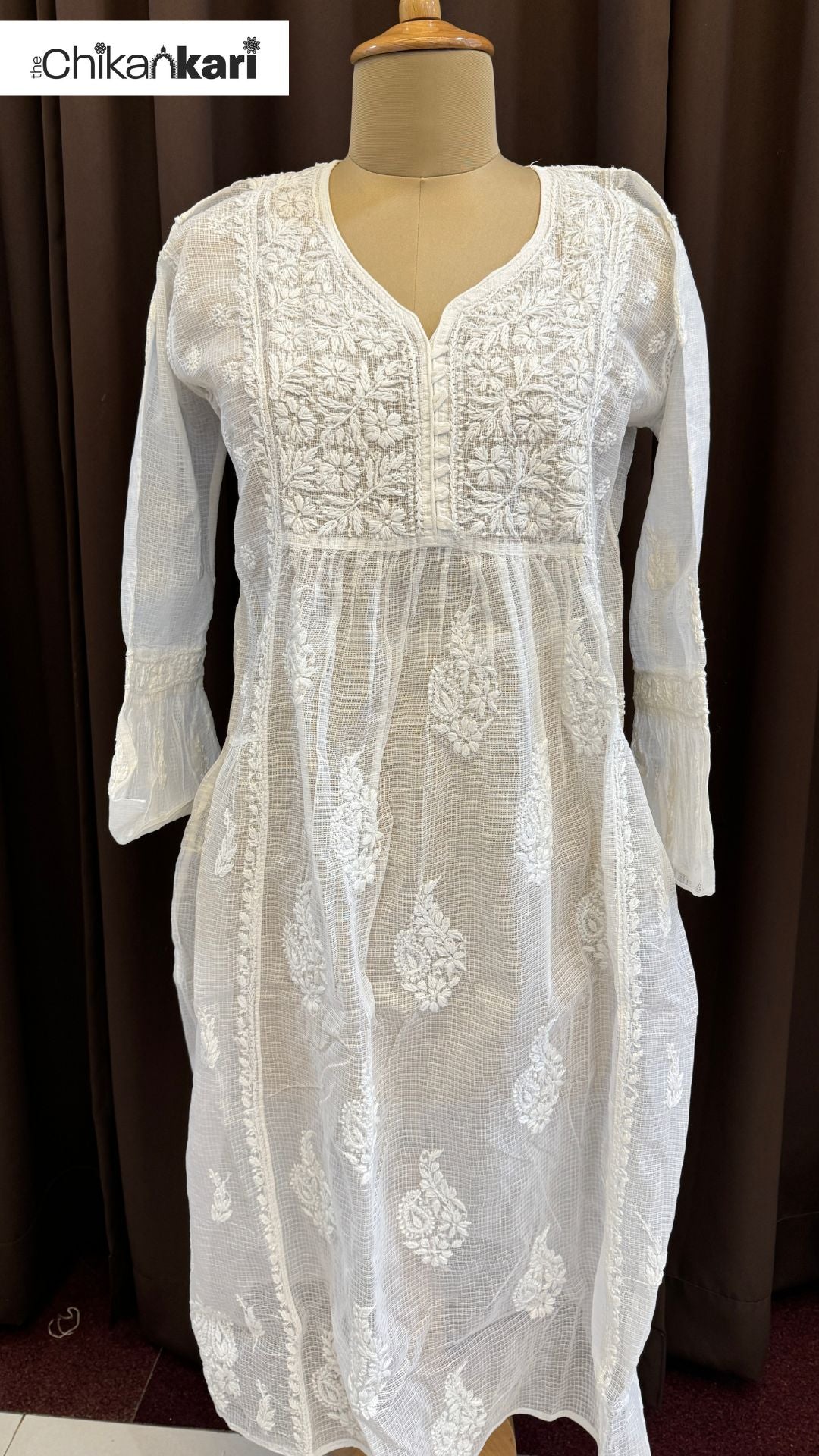 Chikankari Kota Doria Angarkha Gown