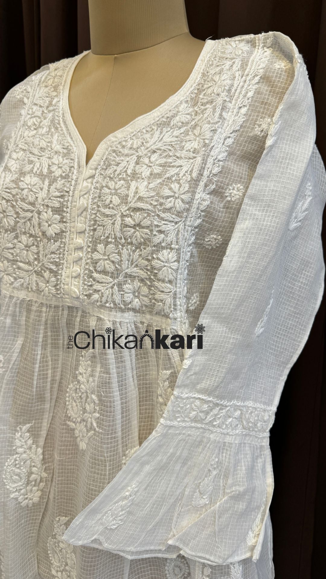 Chikankari Kota Doria Angarkha Gown