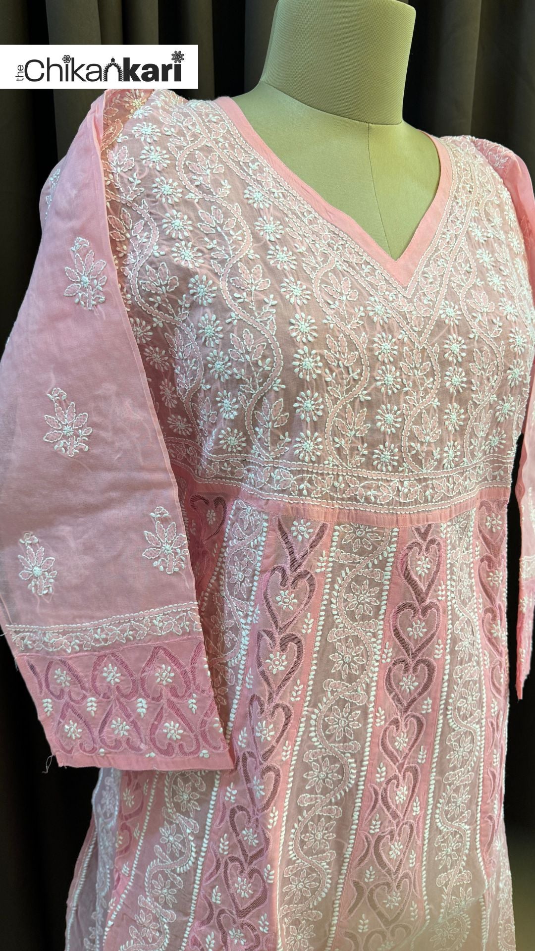 Net Applique Cotton Semi Stitched Anarkali