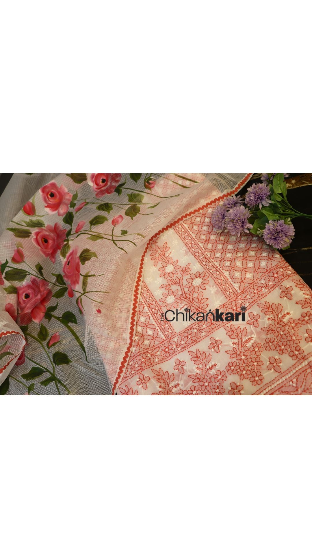 Chikankari Suit with Hand Painted Dupatta