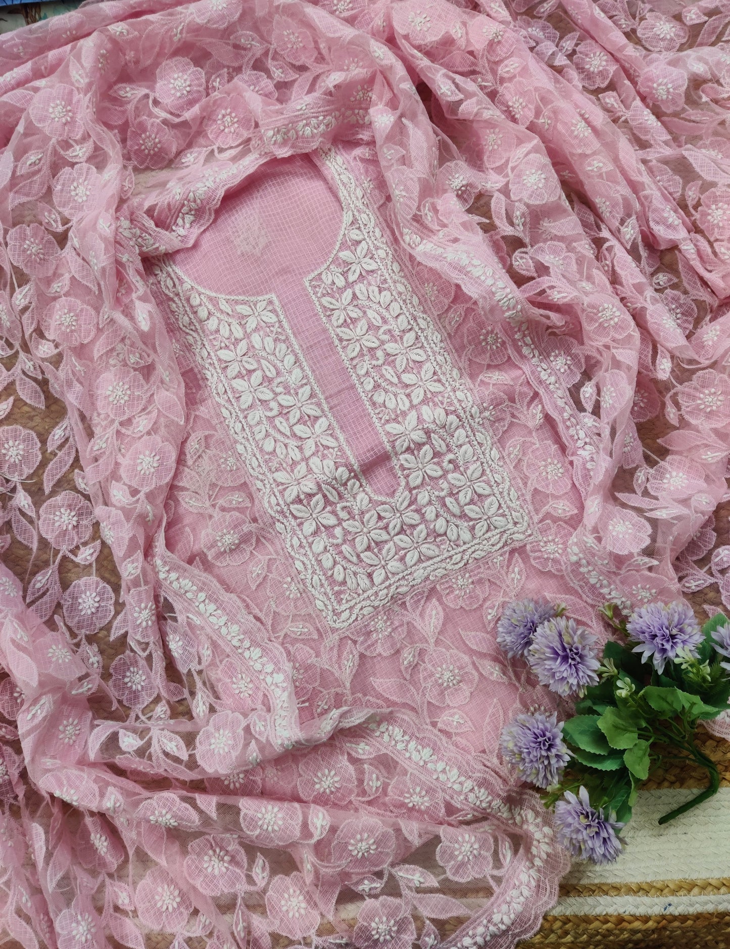 Chikankari Kota Doria Net Applique Suit