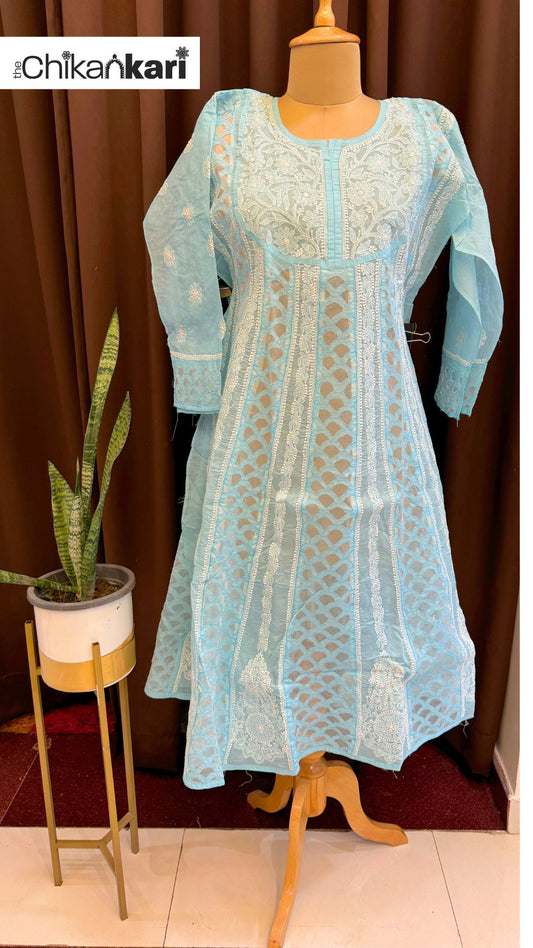 Net Applique Cotton Semi Stitched Anarkali