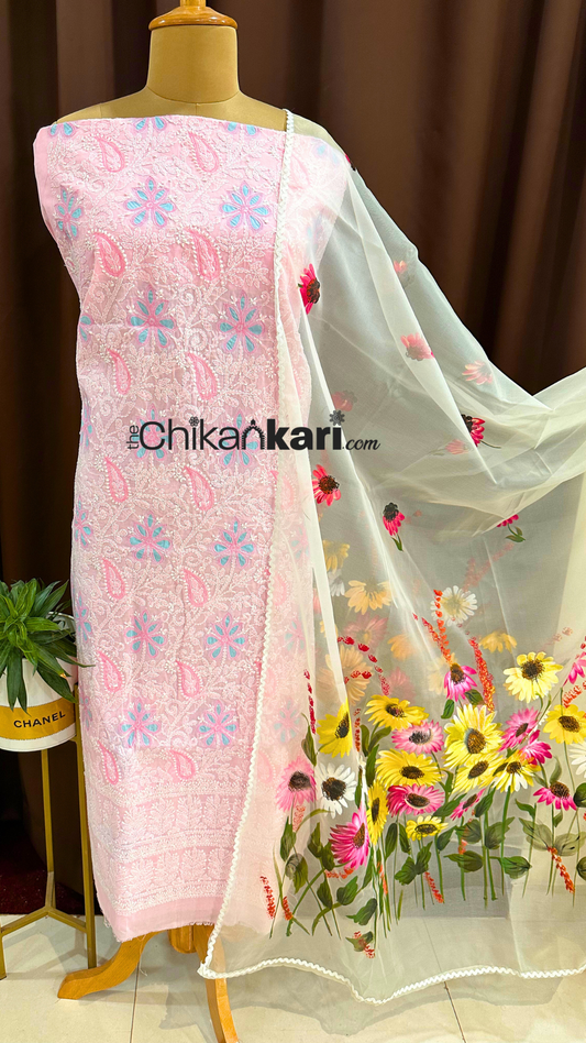 Cotton kurta with Hand painted Dupatta