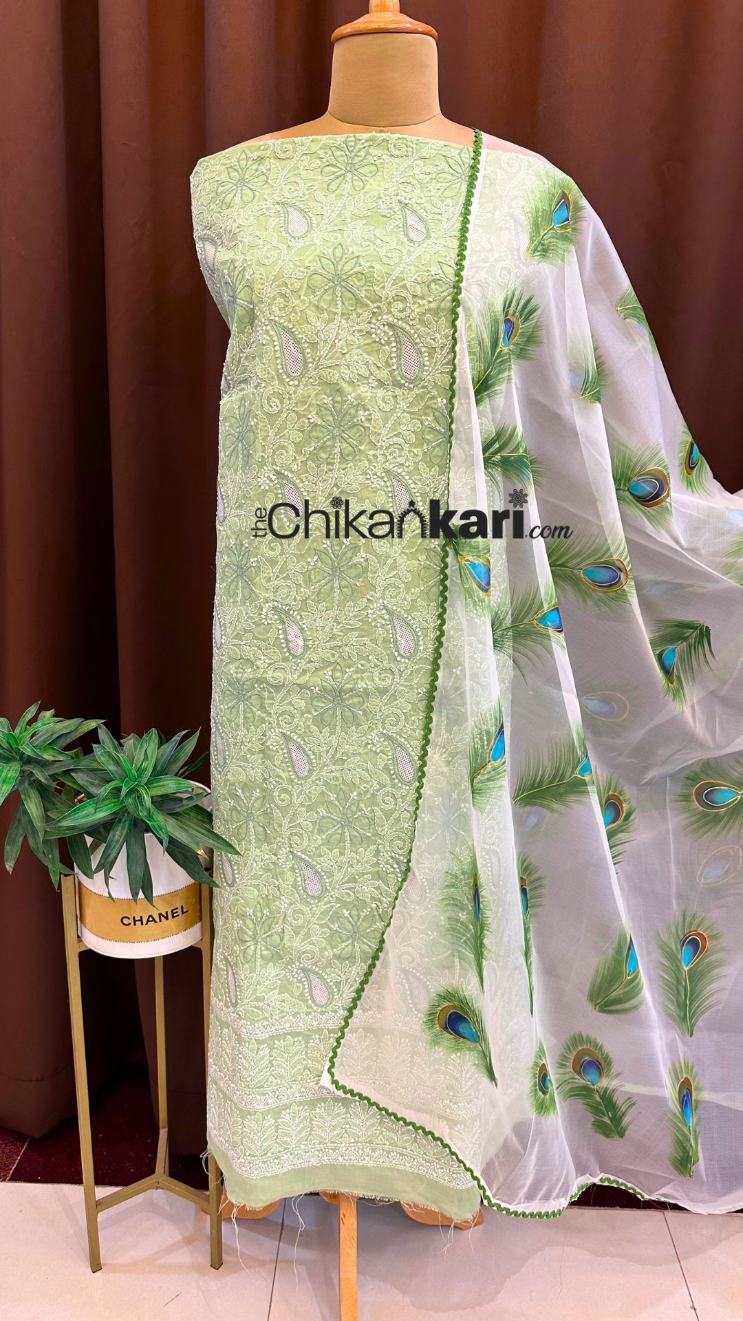 Cotton kurta with Hand painted Dupatta